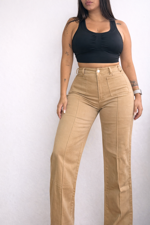 PANTALÓN MEZCLILLA PALAZZO™ Beige